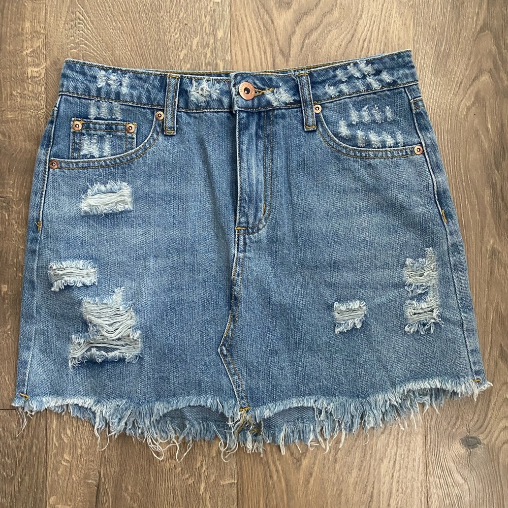 Vici Distressed Denim Mini Skirt - Blue
